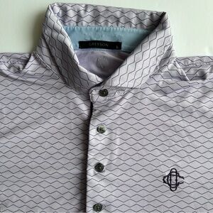 Greyson Golf Polo Men's Large Purple Golf Shirt Geo Zigzag Omaha Country Club